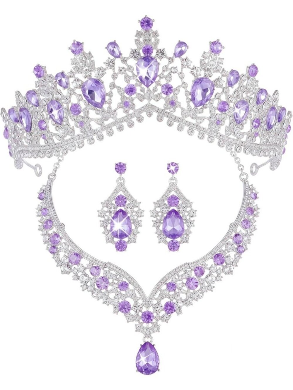 Elegant Crystal Tiara & Crown Set with Earrings & Necklace - Bridal & Party